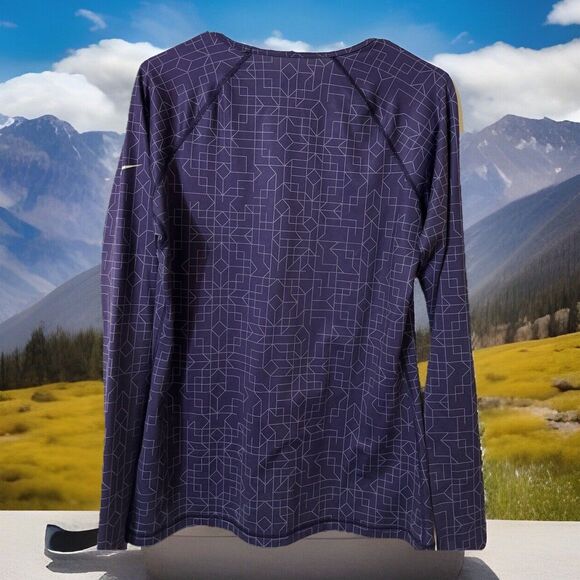 NIKE PRO Running Shirt Top Womens PURPLE Crew Neck Long Sleeve DRY FIT-L - Picture 5 of 5